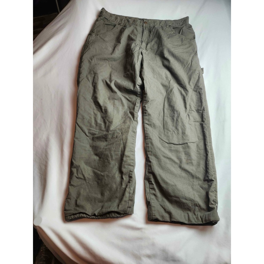 Canyon Creek Mens Fleece Lined Carpenter Pants 38x30 Olive Green Canvas Workwear